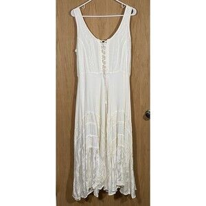 Women's Plus Sz Off White Maxi Dress Coquette Boho Ethereal Renaissance Cottage